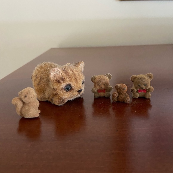 Vintage Flocked Animals Kitten Josef Squirrel and Bears - Picture 1 of 10